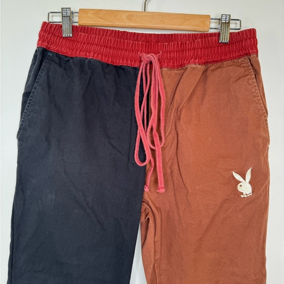 Playboy x PacSun Mens Small Color Block Pants Black & Brown Canvas Chino Pockets - Picture 2 of 6